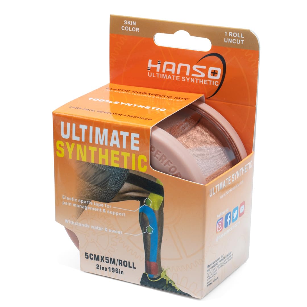 HANSO Ultimate Synthetic Waterproof Kinesiology Tape (5 m X 5 cm) Synthetic Fabric hypoallergenic Breathable Athletic Sports Tape For Injury, Muscle Support, Pain Relief, Joint Support And Physiotherapy (Cream)
