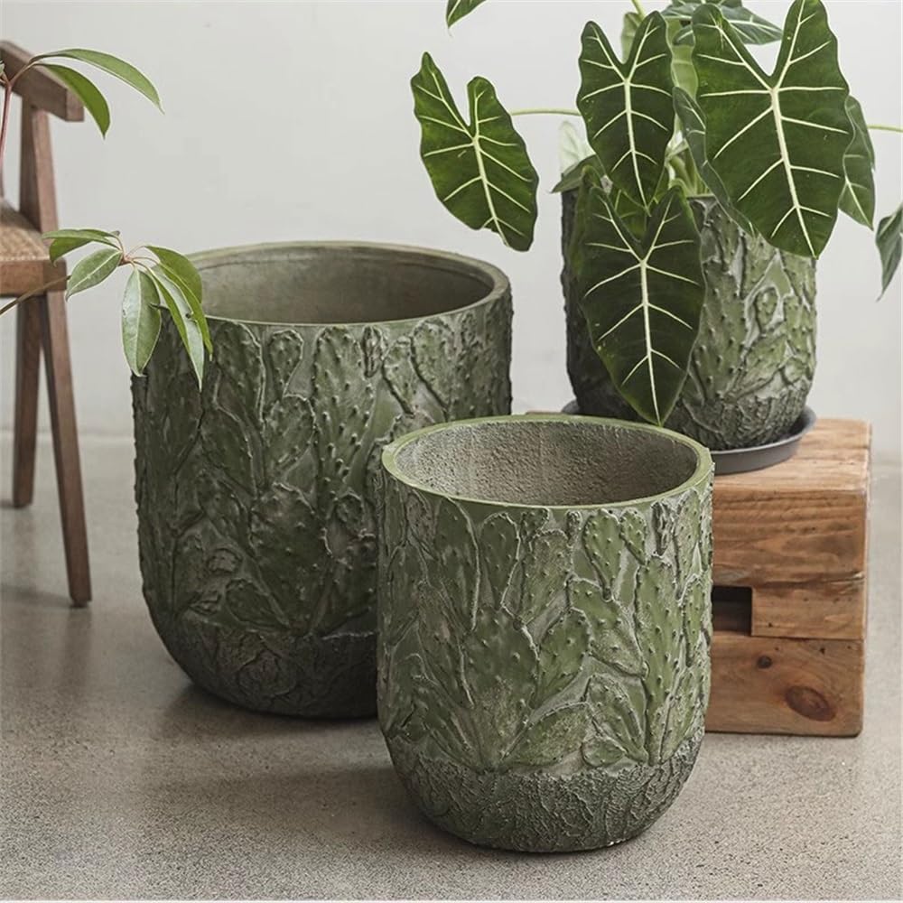 Doniczki na rośliny Zielony okrągły duży kaliber doniczka betonowa donica z wzorem kaktusa pojemnik na rośliny do wejść, ogrodów i patio Doniczka