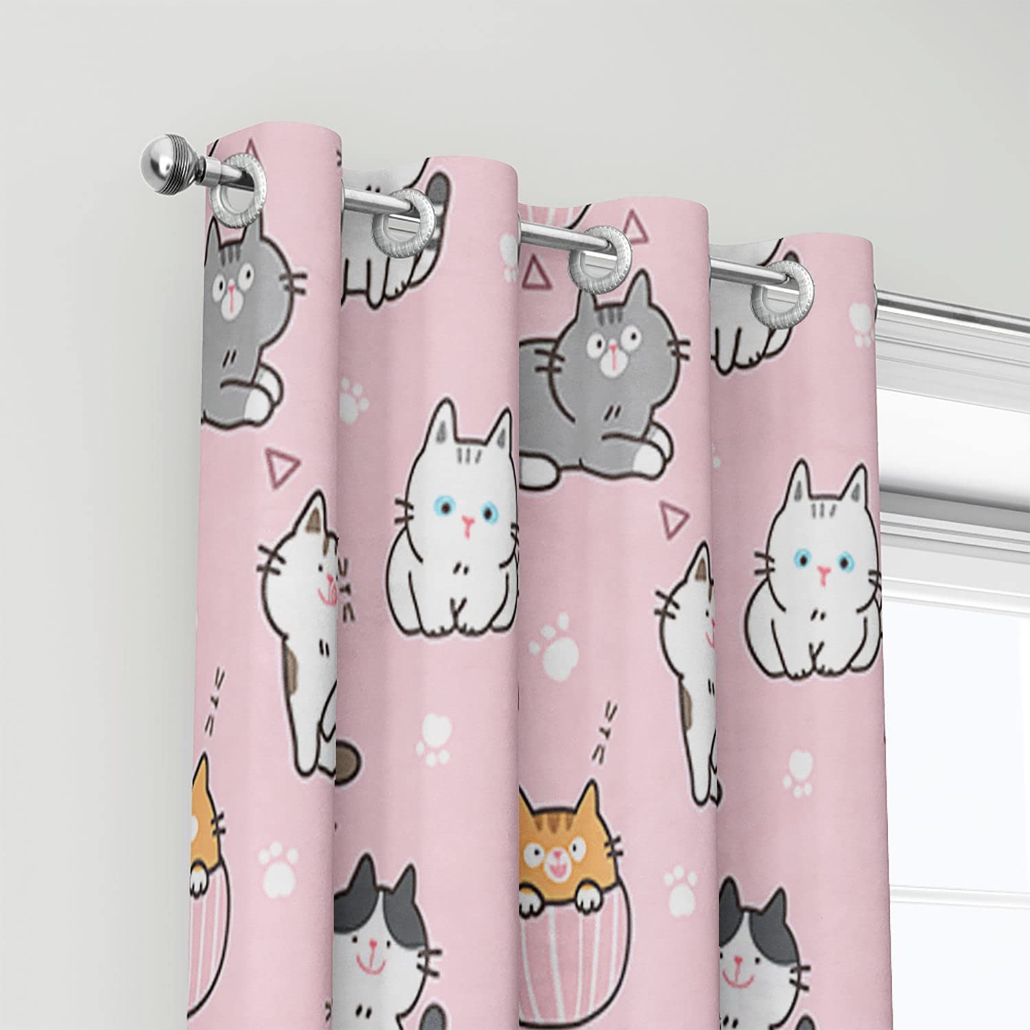 HOSIMA Curtains Blackout Eyelet for Boys and Girls Soft Breathable Pink Cats Print Curtains 2-piece Set Suitable for Young People's Bedroom Living Room Decoration(Pink Cats,168x183) - Image 3