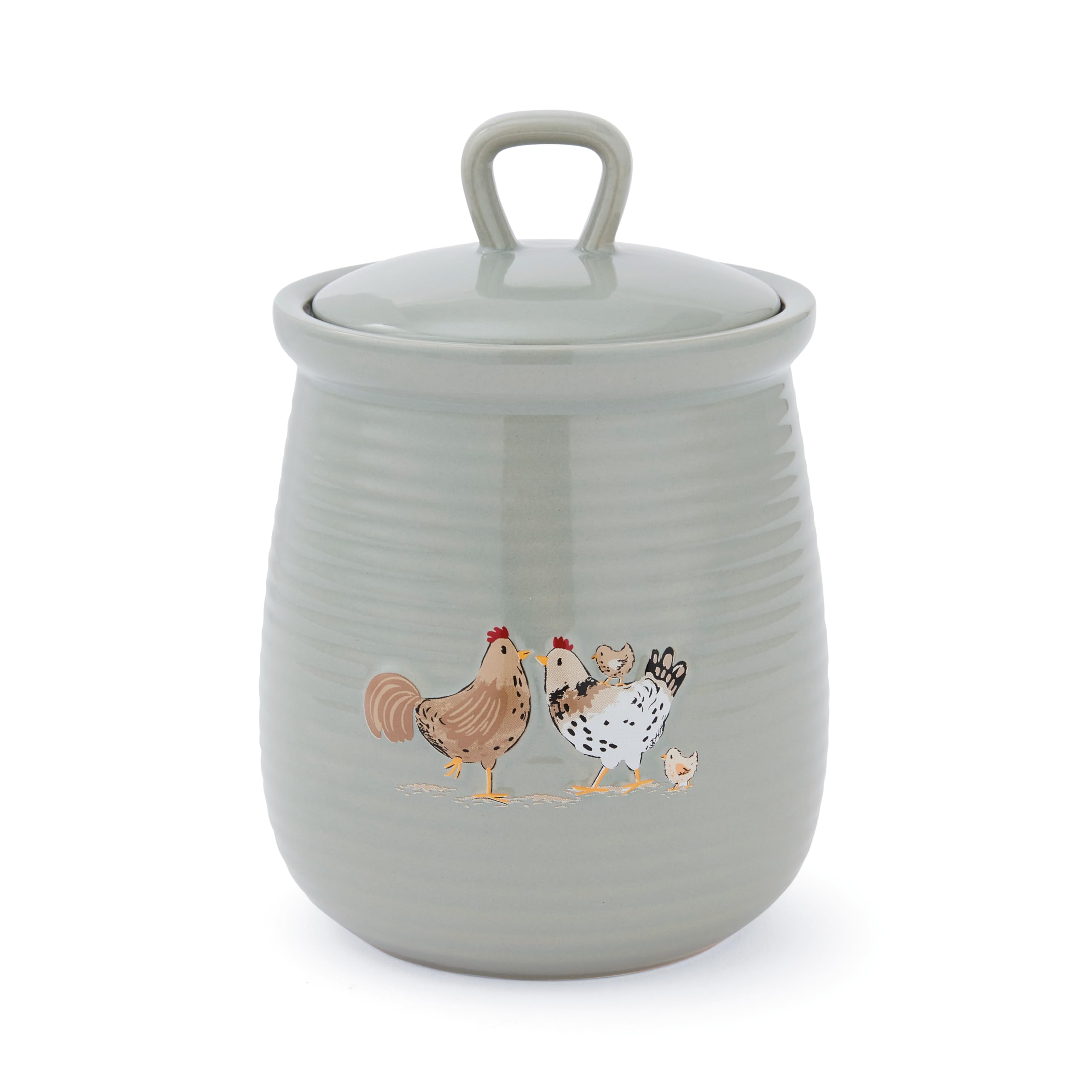 Cooksmart Hen House Lane Ceramic Canister | British Designed Farmhouse Kitchen Storage Jar | Sage Grey Rustic Style | Durable & Stylish Kitchen Accessory | Hand Wash Only