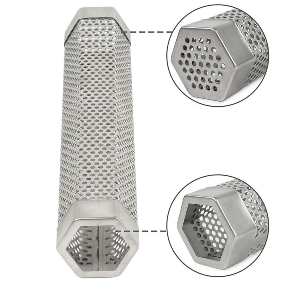 Tubo per affumicatore per barbecue, 30,5 cm, in acciaio inox, portatile, esagonale, per grigliare carne, barbecue all'aperto, cucina, cucina con spazzola per la pulizia