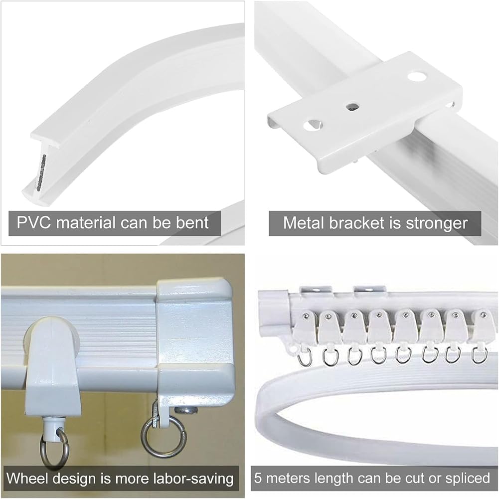 Riel de Cortina de Techo Flexible de 5 Metros, Riel de Cortina Curvo, Accesorios Incluidos
