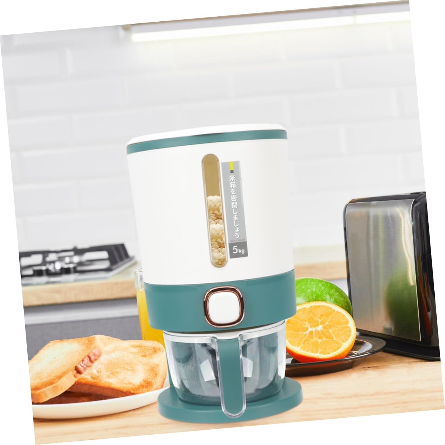 Alipis Press Measuring Rice Dispenser Lid Airtight Plastic Grain Storage Container for Home Use 5L Capacity for Rice Beans and Grains