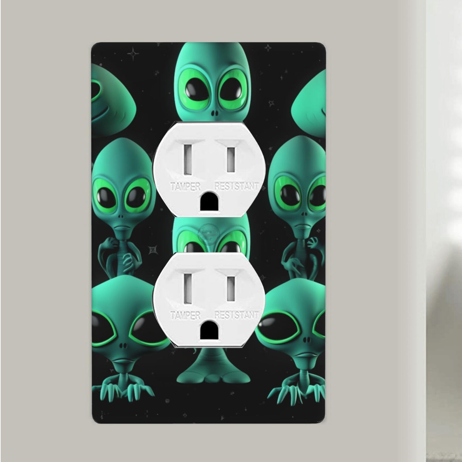 Aliens Duplex Receptacle Outlet Covers, 1-Gang Standard Size Wall Plates Unbreakable Polycarbonate Electrical Switchplate Cover Faceplate for Bathroom Kitchen Decor