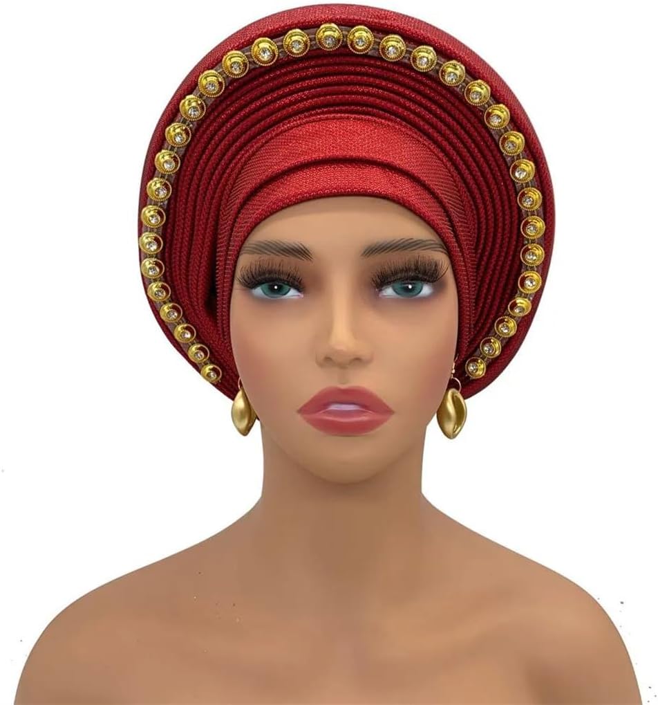 Women's African Auto Gele Turban Cap Nigeria Headtie Wedding Party Head Ties Female Already Made Head Wraps