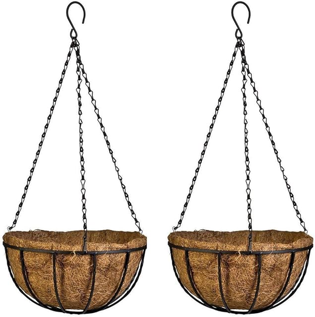 IHONYI Hanging Basket Coconut Palm Flower Basket Moss Hanging Basket Round Plant Holder Porch Decor Hanging Flower Pots Home Garden Decoration Watering Hanging Baskets (2pcs, 12inch/30cm)