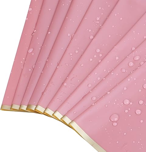 Miniatura 4 de Whaline 80 piezas de papel de regalo floral con cintas plegadas con borde dorado plano, rosa, impermeable, ramo de flores de embalaje, suministros