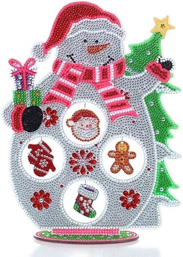 YEESAM ART Kits de pintura de diamantes de mesa de muñeco de nieve de Navidad, decoración de Navidad de 11 pulgadas, arte de diamantes de imitación