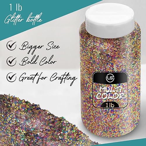 Multicolored Glitter Bulk, Fine Glitter for Crafts, Resin and Scrapbooking – 1 LB/16OZ Shaker Bottles Great for Tumblers and Crafts