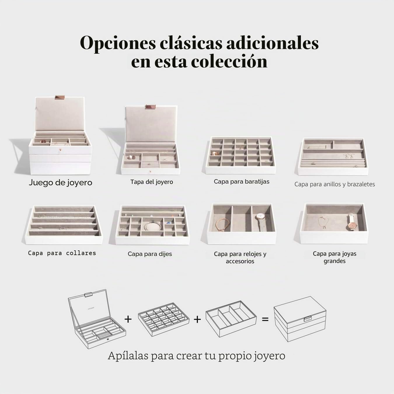 Stackers Joyero clásico mediano de oro blanco y rosa, juego de 4