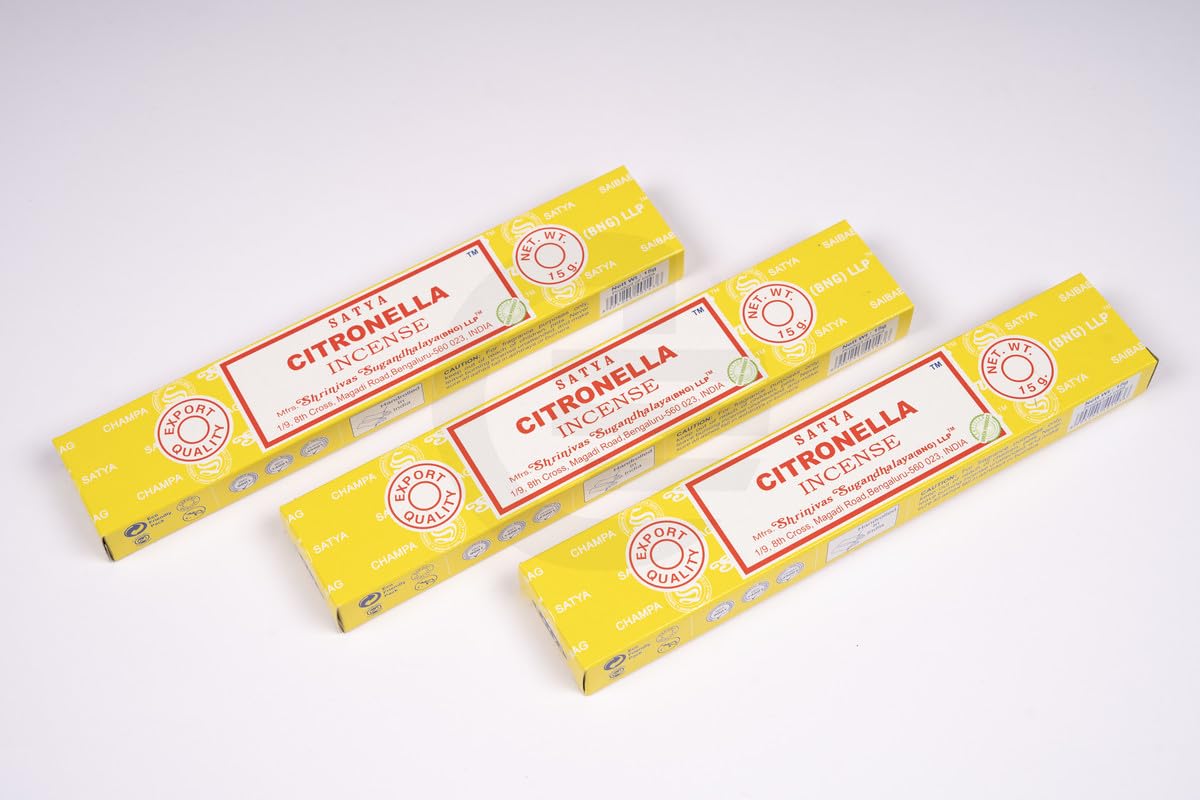 Satya Citronella Incense Sticks Pack of 3X 15G for Aromatherapy, Spa, Yoga, Weddings, Meditation, Healing, Positivity and Relaxation by Greensense