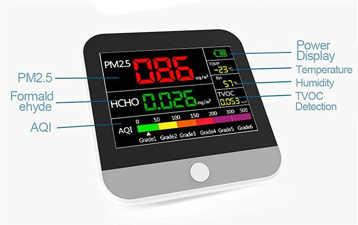 JJJ Preciso Sensor de Detector de Monitor de Calidad de Aire Interior - analizador de Gas PM2.5 Formaldehído (HCHO) Detector de probador TVOC Duración Duradera Durable