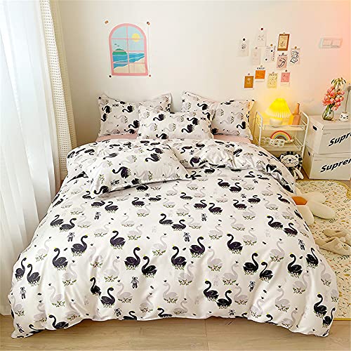 Meiju-shop Set Biancheria da Letto 4 Pezzi, Mateju Set Copripiumino Singolo Matrimoniale in Microfibra Morbido, Cartone Animato Copripiumino con Lenzuola et 2 Federa Confortevole (Cigno,140x200cm)