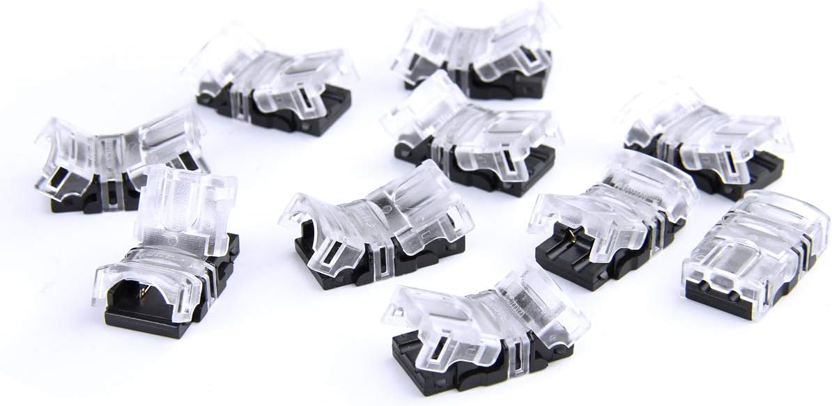 SUPERNIGHT 10 Pack 2 Pin LED Connector for Non-Waterproof 8mm 3528 2835 Single Color LED Strip Lights, Strip to Wire Quick Connection Without Stripping Wire