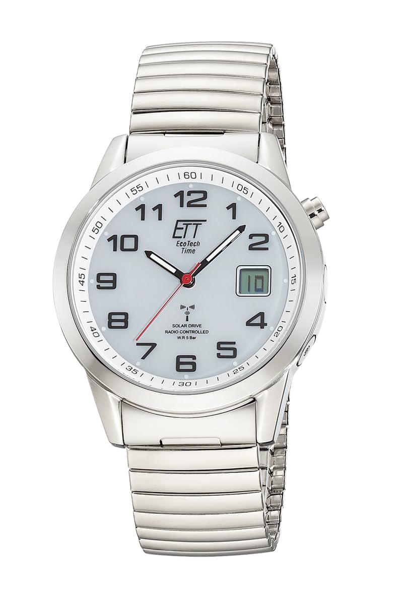 ETT Eco Tech Time Funk Solar Herren Uhr Analog mit digitalem Datum mit Edelstahl Zugband EGS-11711-12Z