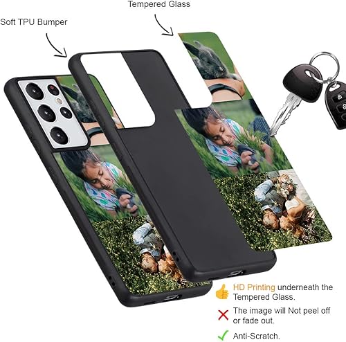 Miniatura 3 de MXCUSTOM Funda personalizada para Samsung Galaxy S21 Ultra 5G, funda personalizada de vidrio templado antiarañazos de TPU suave con collage de