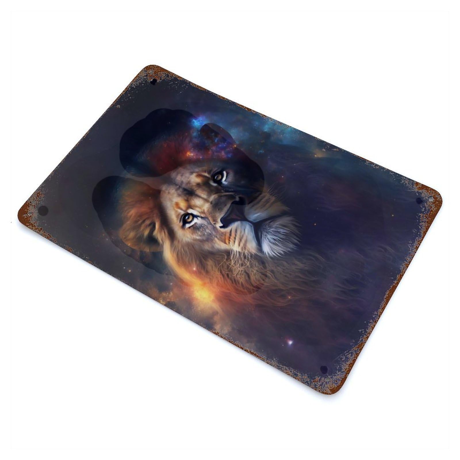 Space Lion Rustic Tin Plaque 11.8"x7.9", for Shed, Workshop And Garage Wall Decor, Rustic Home Decor