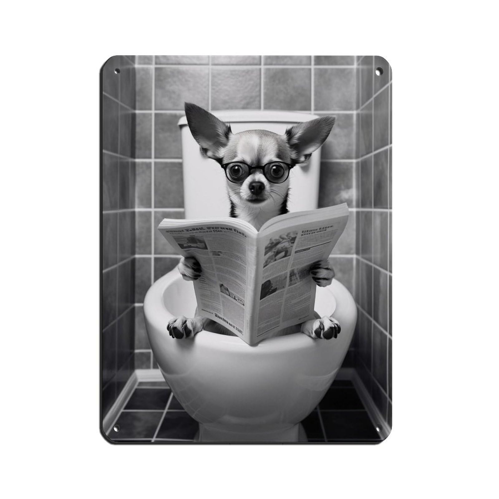 Chihuahua Bathroom Art Poster Retro Poster Metal Tin Sign Chic Art Retro Iron Painting Bar People Cave Cafe Family Garage Poster Wall Decoration 12x16inch(30x40cm)