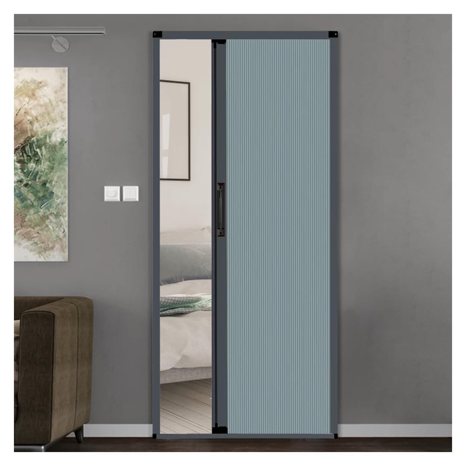 Hpfhsj Blue Honeycomb Folding Door Noise Reduce Accordion Doors，With Aluminum Frame And Cellular Fabric，For Bedroom