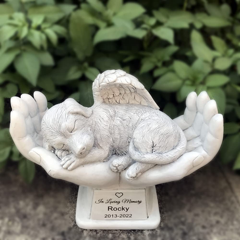 WouND Pietra commemorativa per tomba di cane o animale domestico, con angelo commemorativo nelle mani di Dio, pietra lapide da giardino, in ricordo di un animale domestico perso, 17,8 cm (H)
