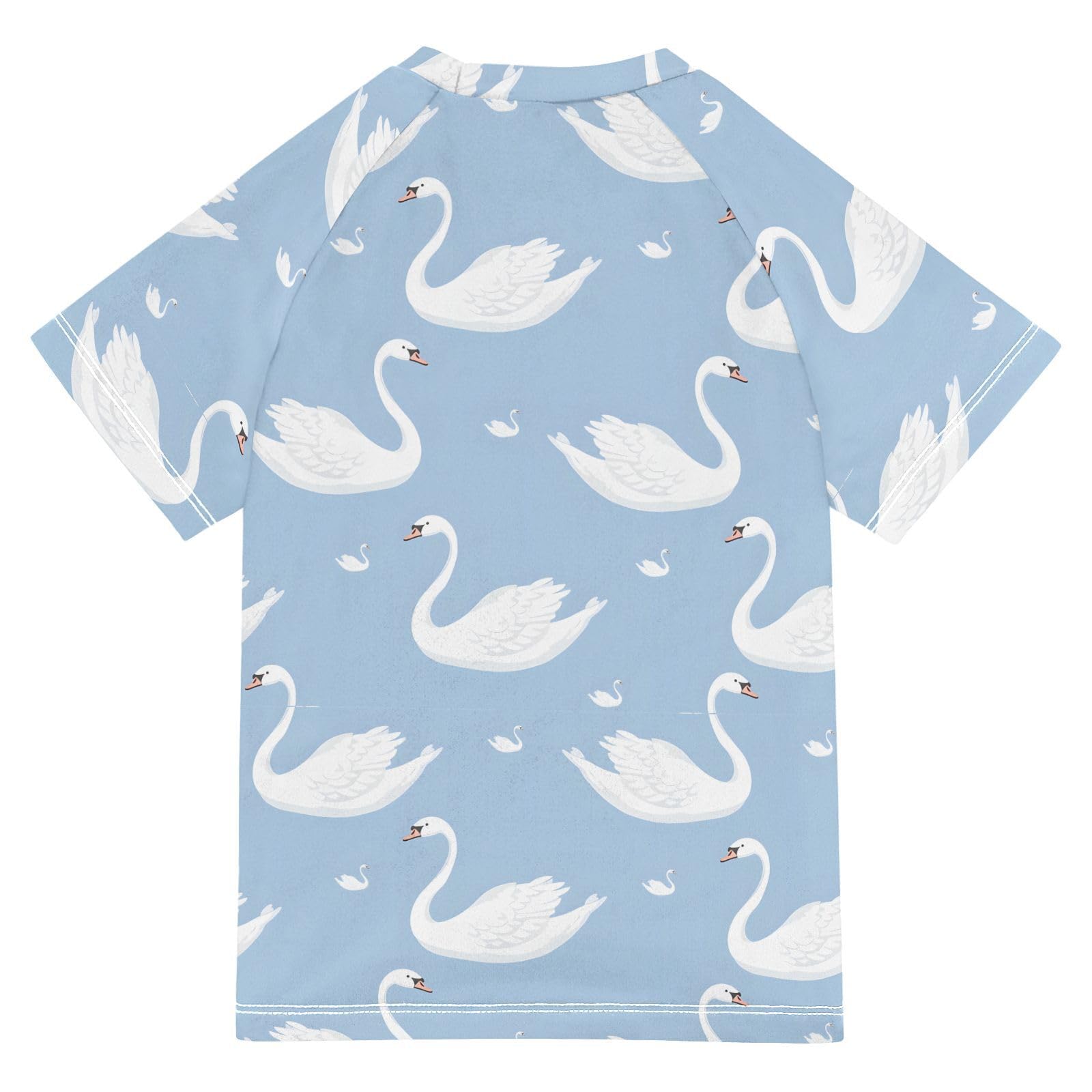 ALAZA Boys Swim Shirts Toddler Rash Guard Short Sleeve Rashguard Swan Blue UPF 50+ 11-12T