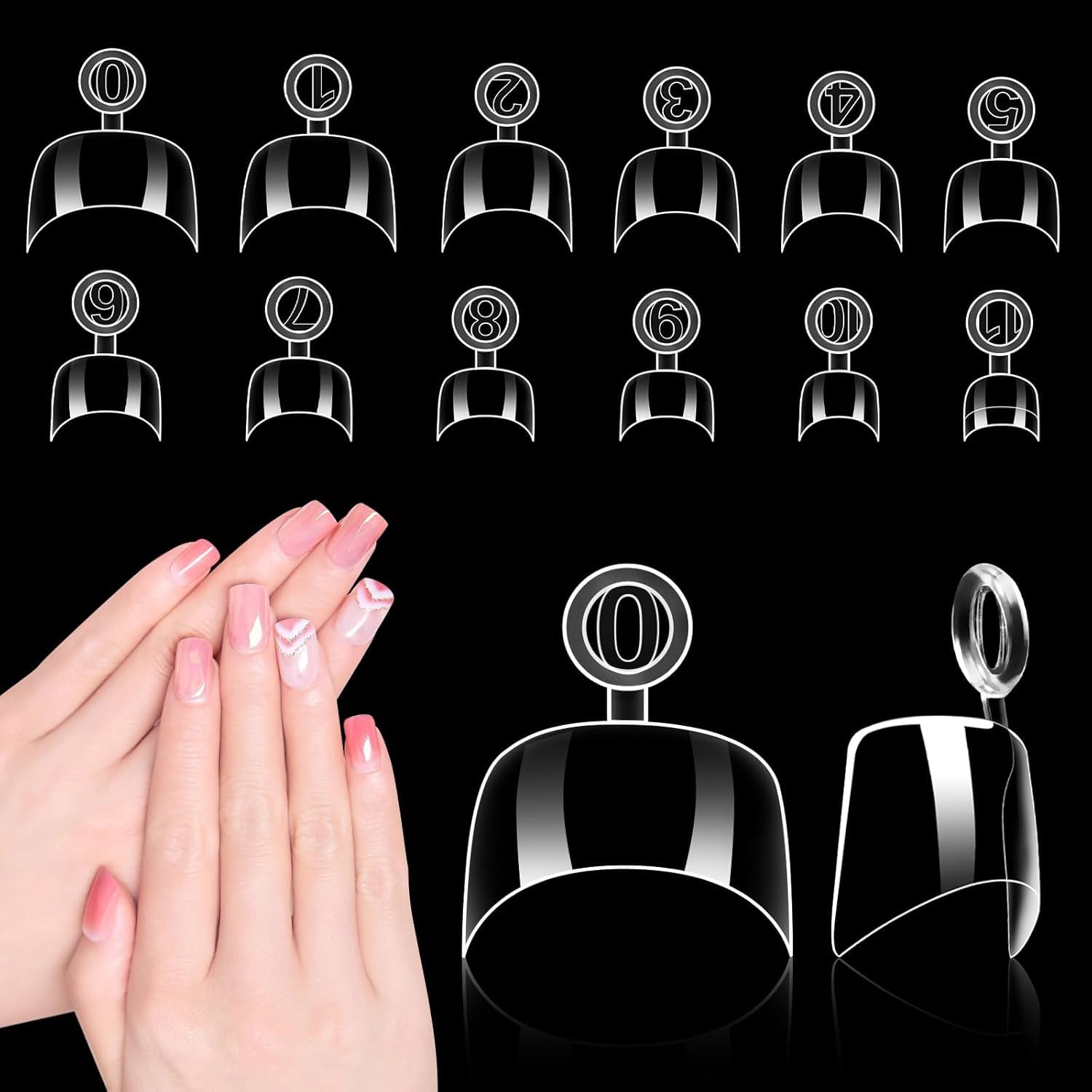 600PCS Short Naill Tips Half Cover: Clear Square Naill Tips with Handles for Acrylic Naill Salon with Box 12 Sizes (SHORT SQUARE)-image-36