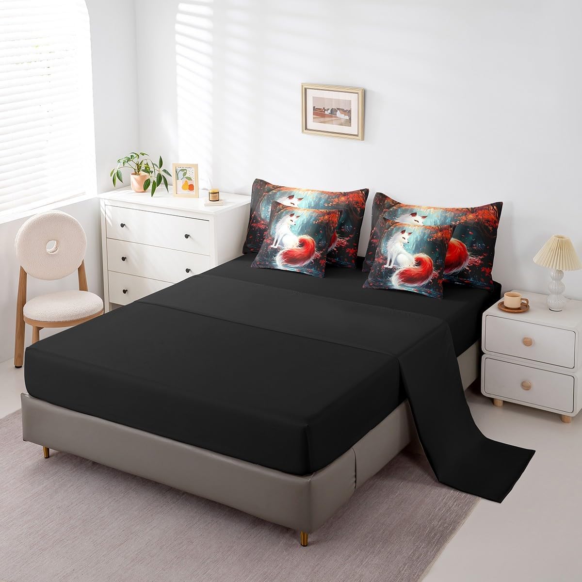 Feelyou Fox Comforter Set with Sheets Full Size Kids Cute Cartoon Fox 7 Pieces Bedding Set for Boys Girls Teens Red Maple Tree Bed in a Bag Breathable Woodland Fox Bed Set Nature Wildlife