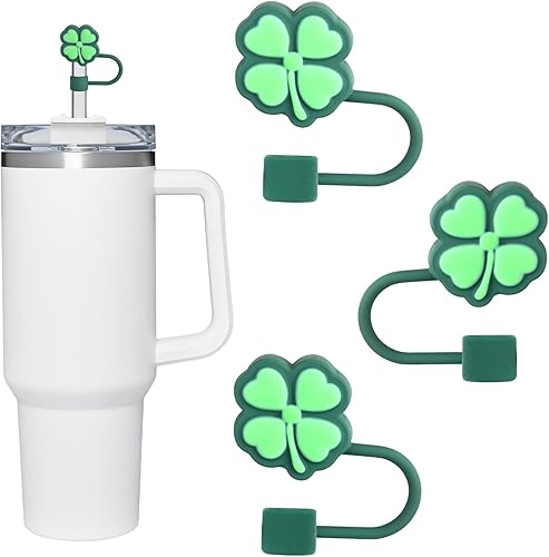 Monkle 3 fundas de paja para Stanley, trébol de cuatro hojas, compatible con Stanley Cup y Simple Modern con asa, puntas de popote reutilizables de