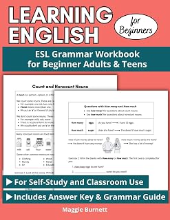 Maggie Burnett Learning English for Beginners: ESL Grammar Workbook for Adults & Teens - 34 Units to Build Confidence
