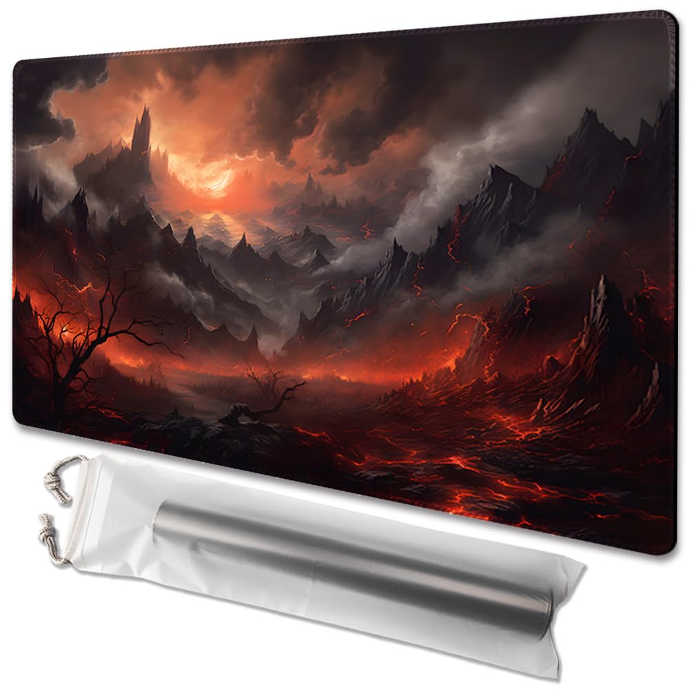 MTG Playmat Size 24x14in Free Storage Bags Non-Slip Backing, Ideal for Card Game Enthusiasts TCG Playmat (Burning Village)
