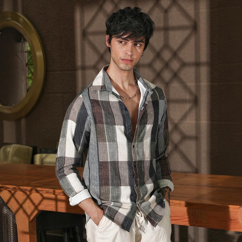 Image of CAHOOT Men's Oversized Shirt Casual Wear | Lapel Collar | Long Sleeve | Button Closure | Oversized Shirt Crafted with Comfort Fit for Everyday Wear