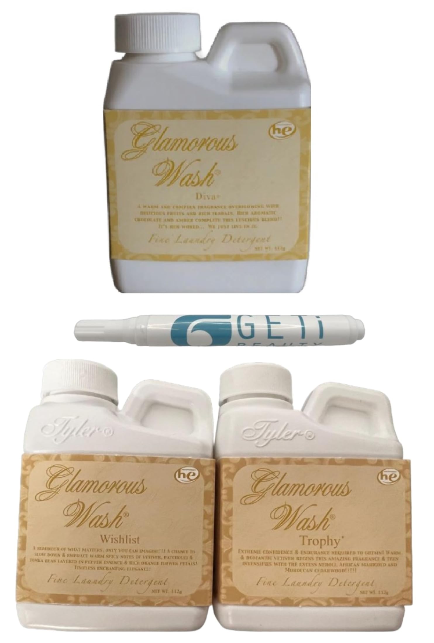 NEW Tyler WISHLIST/TROPHY/DIVA Glamorous Wash 4oz Laundry Detergent Bundle with Stain Remover Pen - Phosphate-Free, Gentle on Delicate Fabrics, For Hand/HE Machines… (Wishlist/Trophy/diva)