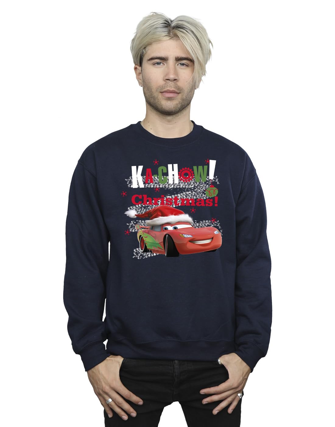 Absolute Cult Men's Navy Blue Disney Cars Kachow Christmas Sweatshirt Medium