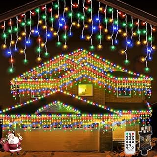 Outdoor Icicle Christmas Lights 7.5M - Fairy Lights Plug in Multicolour Connectable Waterproof Led Bright Icicle Lights Mains Powered with 8 Modes & Remote Timer for Window Garden Party
