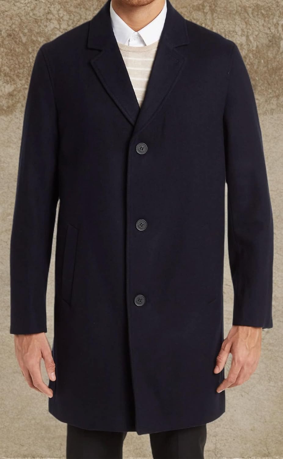 Cole Haan Men’s Melton Wool Notched Collar Coat With Welt Body Pockets - Image 2