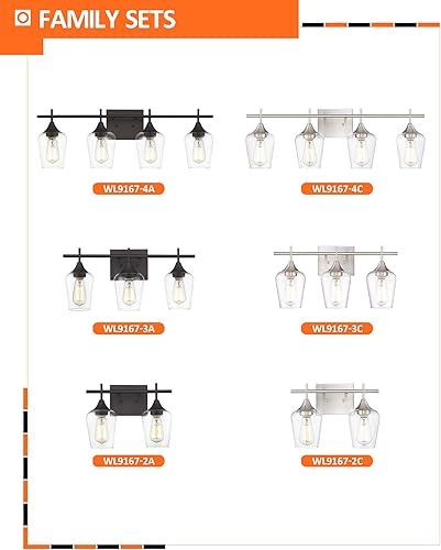 Miniatura 5 de WL9167-4C - Lámparas de tocador de baño de 4 luces sobre espejo, luces de tocador de níquel cepillado de 24 pulgadas con vidrio transparente,