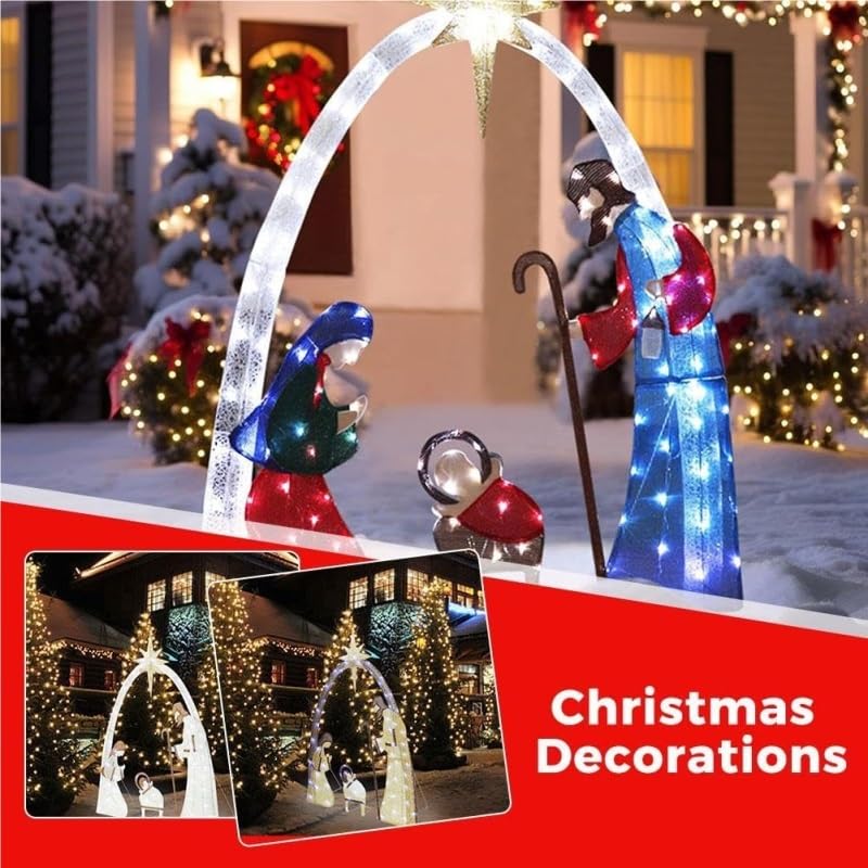 Décoration de Noël extérieure illuminée Crèche, ensembledécorationjardin Noël illuminée, extérieur avec 150 lumières LED pour décorationvacances, Jardin, pelouse(5,5 Pieds)(Blue)