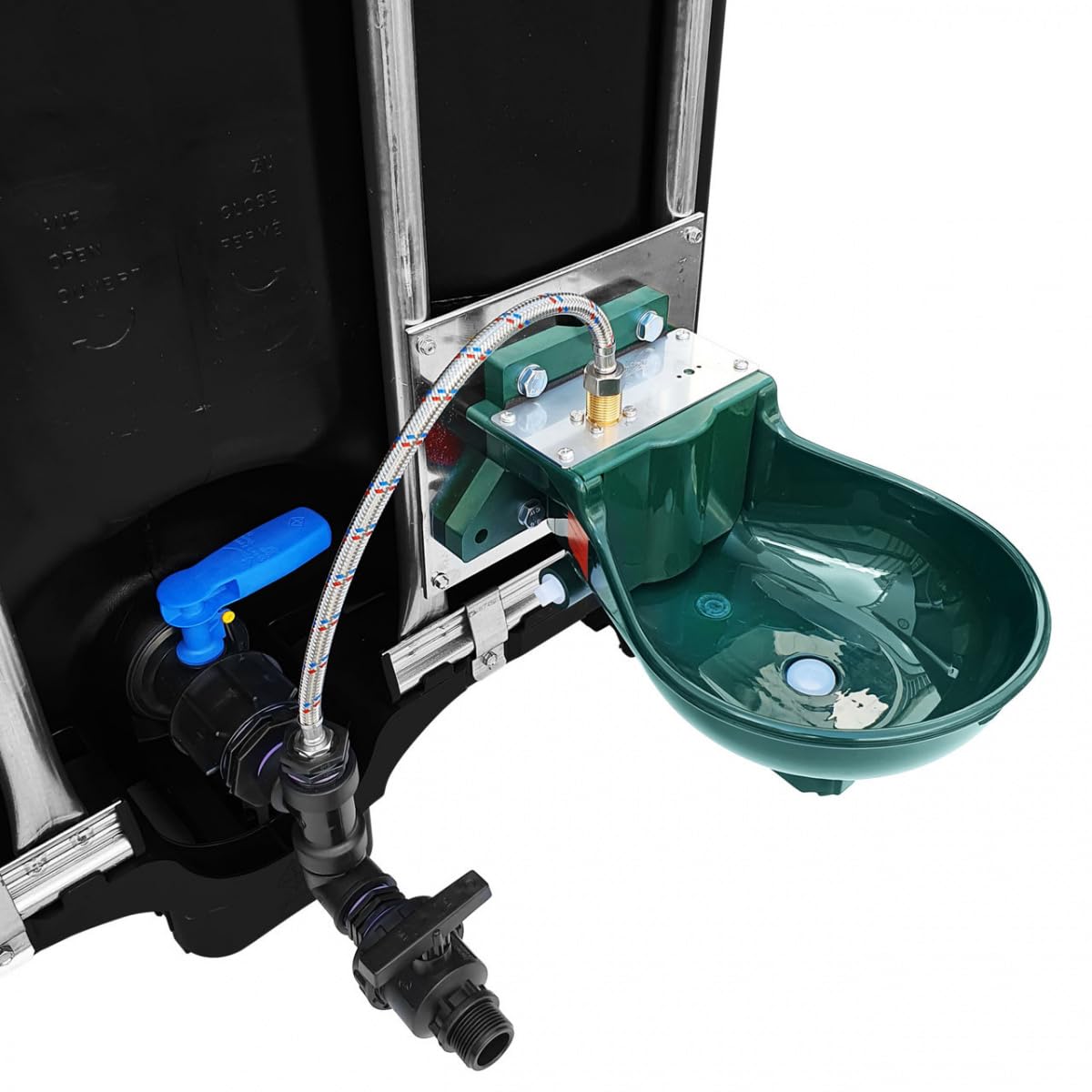 REKUBIK 1000l IBC Wassertank in SCHWARZ mit Tränkebecken auf PE-Palette NEU