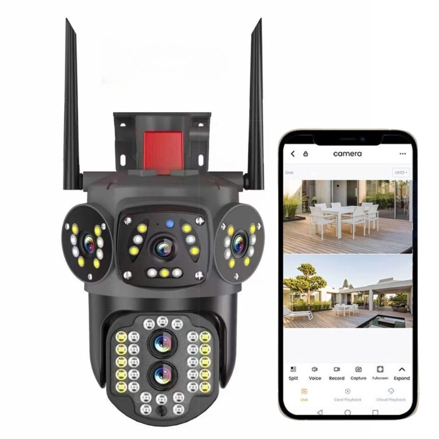 Maizic Smarthome Supercam Tricams Dual Lenses 3 Screens View 4MP Each FHD Outdoor WiFi Wireless Camera with Color Night LEDs (Tricam) (B0DB8SZJ61) Amazon Price History, Amazon Price Tracker