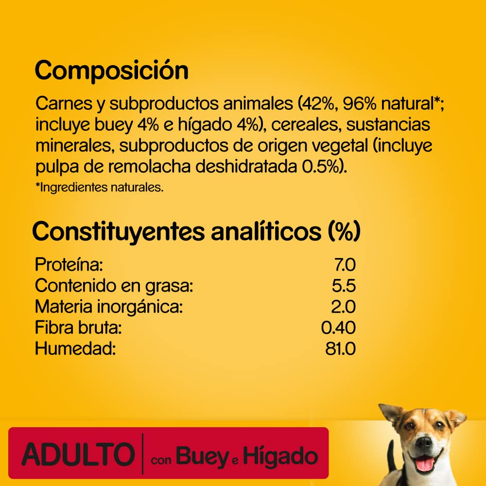 Pedigree Tarrina para Perros, Sabor Buey e Hígado, 300 g (Paquete de 20)