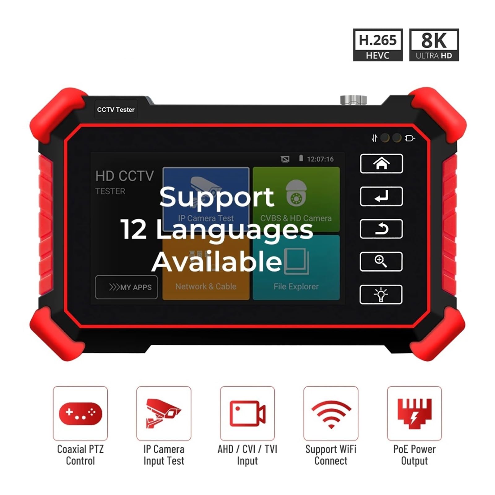Testeur de vidéosurveillance 4 Pouces, caméra IP, Mini Moniteur 8K H.265, Test du Flux Principal AHD CVI TVI, testeur analogique, Traceur câble Outil de Test