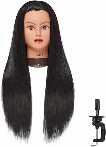 Hairingrid Cabeza de maniquí de 26 a 28 pulgadas, cabeza de maniquí de entrenamiento para peinado, cosmetología, cabeza de muñeca, pelo de fibra