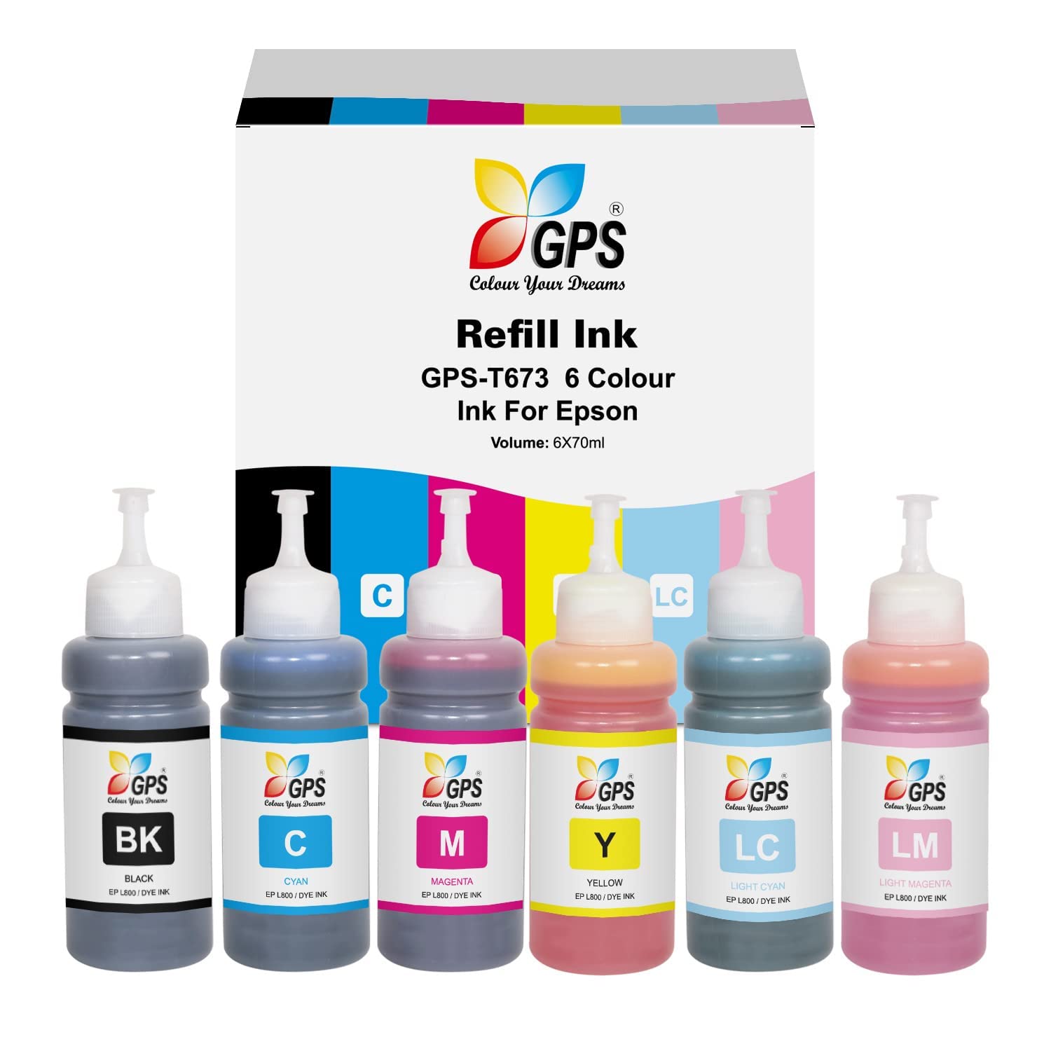 GPS Colour Your Dreams Ink Refill dye Ink for Epson T673 / 673 Compatible for Epson L801, L805, L1800, L800, L810, L850, L1300, L605 (6 Color) (B015SQIHXW) Amazon Price History, Amazon Price Tracker