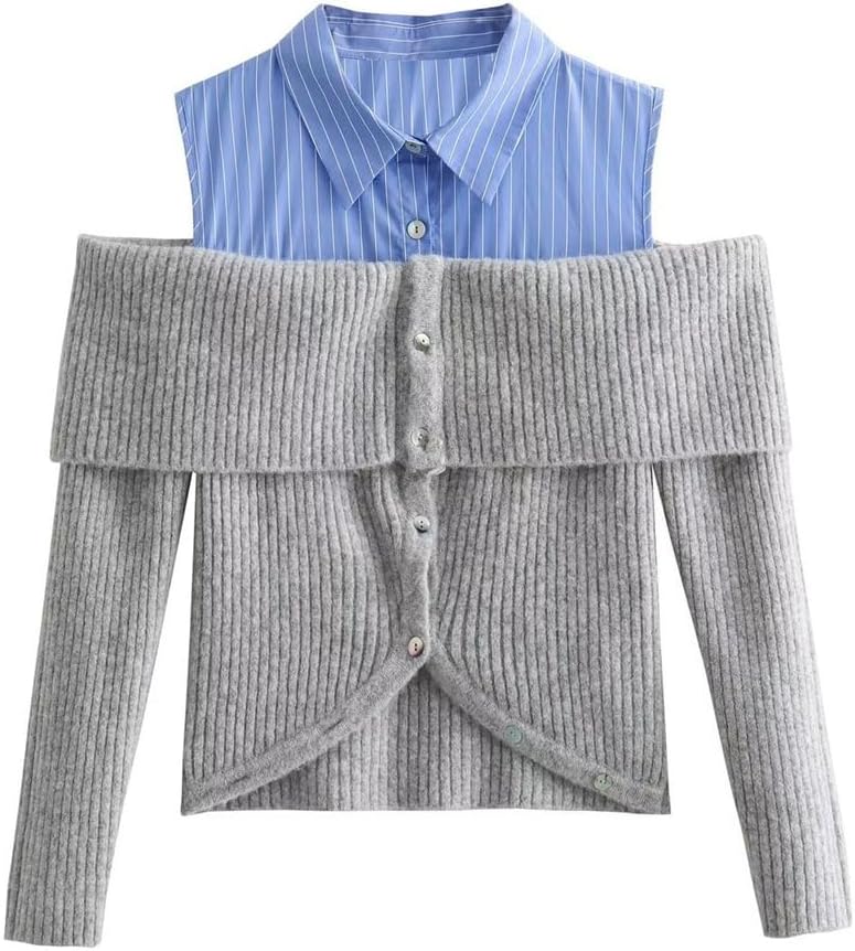 Autumn and Winter Women's Slim Temperament Strapless Fake Two-Piece Knitwear