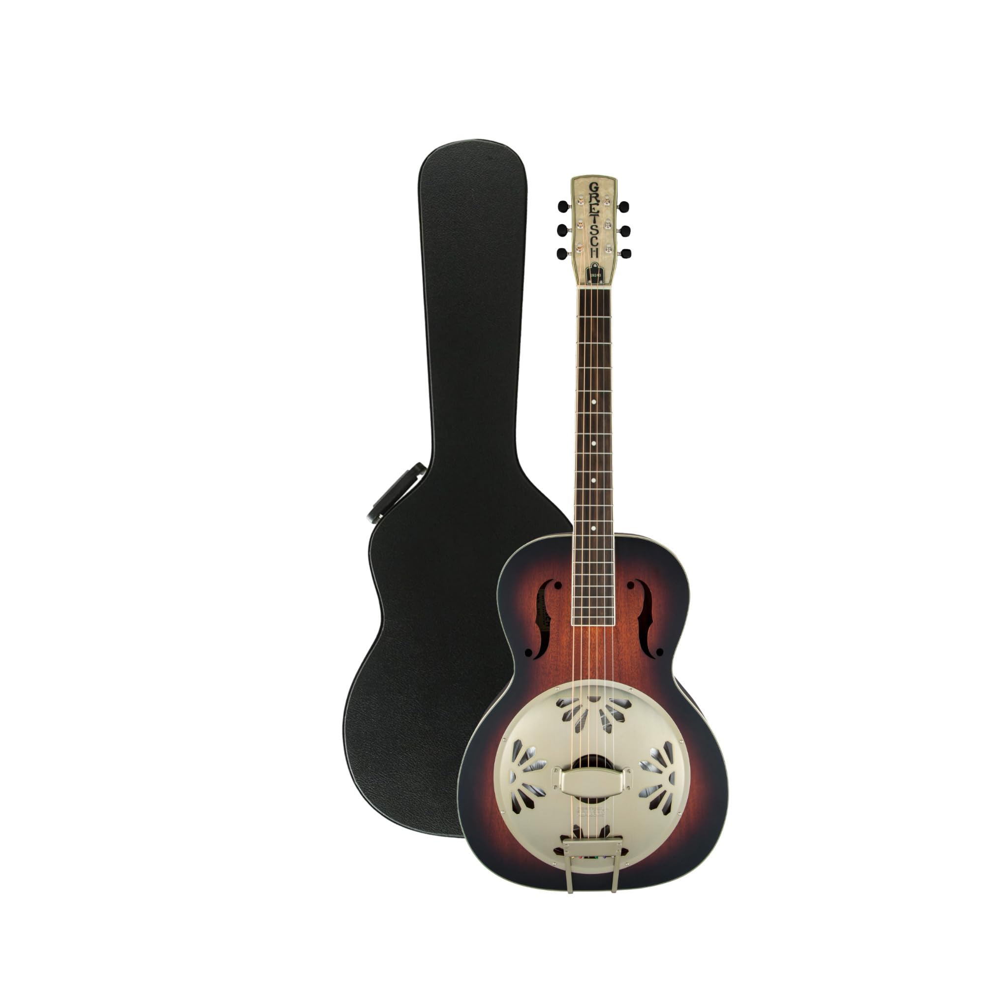 Gretsch G9241 Mahogany Round Neck 6-String Acoustic-Electric Resonator Guitar, Right Hand (2-Color Sunburst) Bundle with Protective Hard Shell Wood Finish Case (Black) (2 Items)