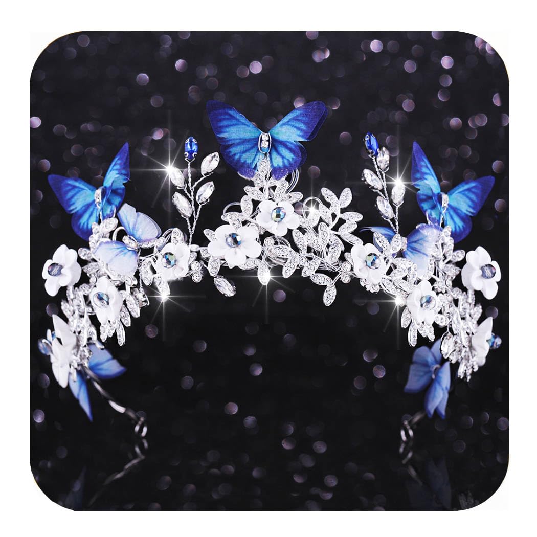Kilshye Butterfly Wedding Tiaras and Crowns Silver Rhinestone Bridal Headband Bride Flower Princess Headpiece Tiara for Women