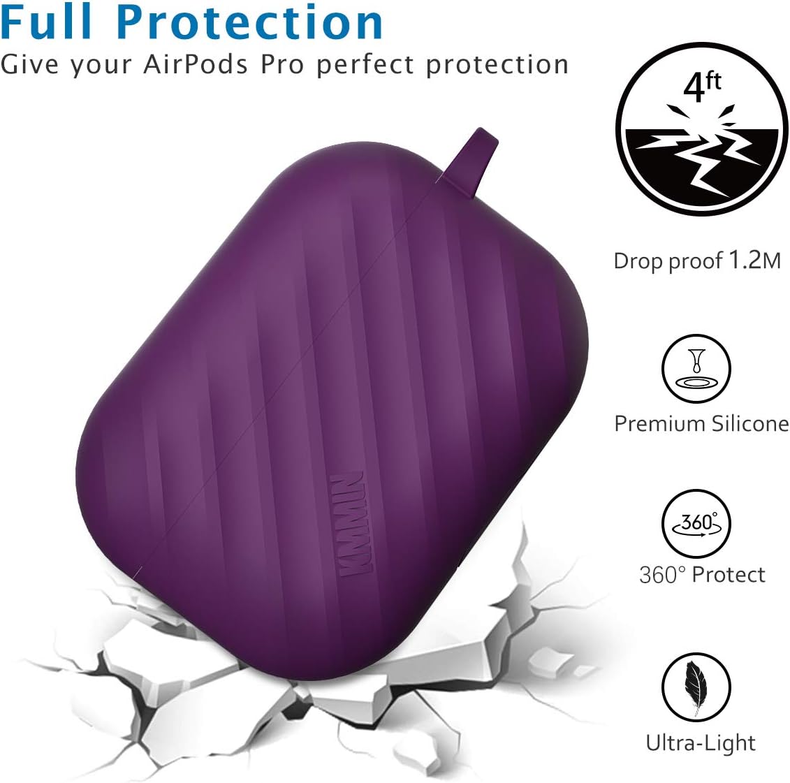 AirPods Pro Case, KMMIN Protective Silicone Case Cover for Apple Airpod Pro Charging Case Shockproof Scratch-Resistant Unique Twill Texture AirPods Pro Accessories with Hook Anti-Lost Grips Lanyard Storage Case