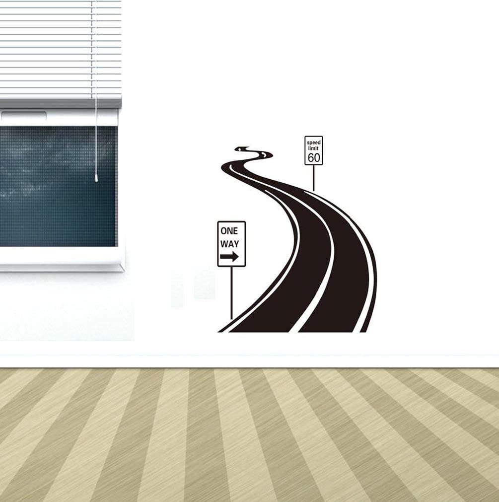 BIBITIMELiving Room Sign Sticker Speed Limit 60 Sinuous Winding Road Wall Decal ONE Way Arrow Signboard Vinyl Decor22.44" x 27.55"