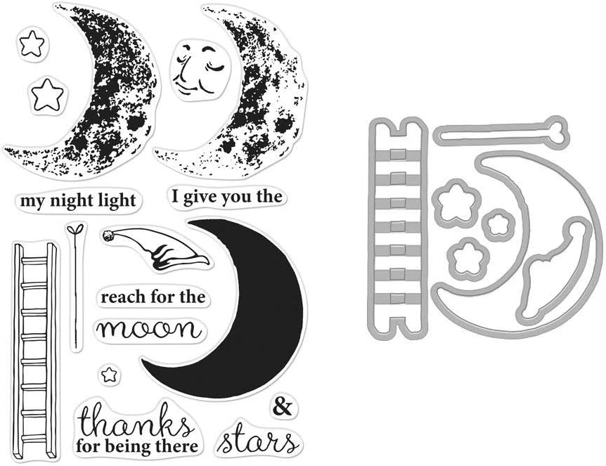 Hero Arts SB228 Color Layering Sleepy Moon Bundle Clear Stamp Set with Matching Steel Die Set