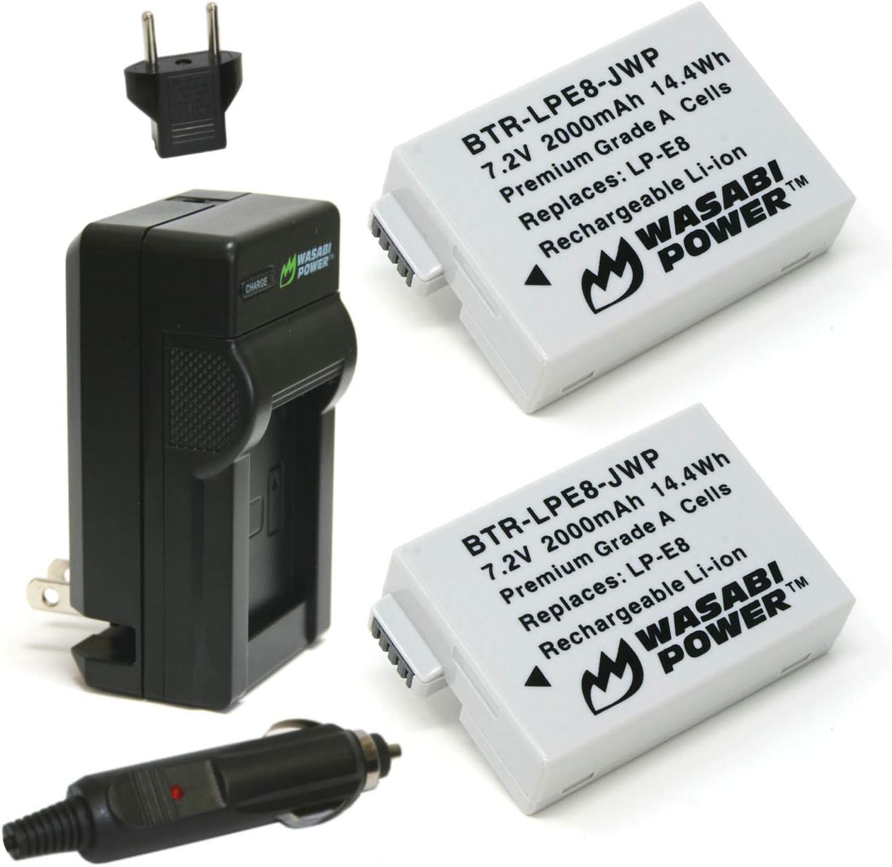 Wasabi Power Battery (2-Pack) and Charger for Canon LP-E8 and Canon EOS 550D, EOS 600D, EOS 700D, EOS Rebel T2i, EOS Rebel T3i, EOS Rebel T4i, EOS Rebel T5i